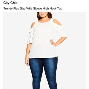 City Chic White Cold-Shoulder Top with Dark Blue Jeggings